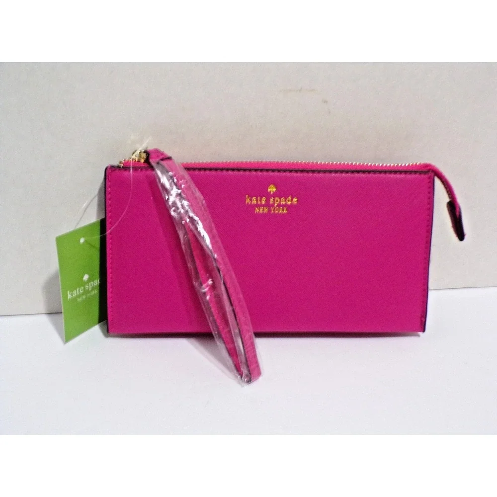 kate spade NY Wristlet Wallet Hot Pink NWT Lots of Storage CC Slots Coin Zipper